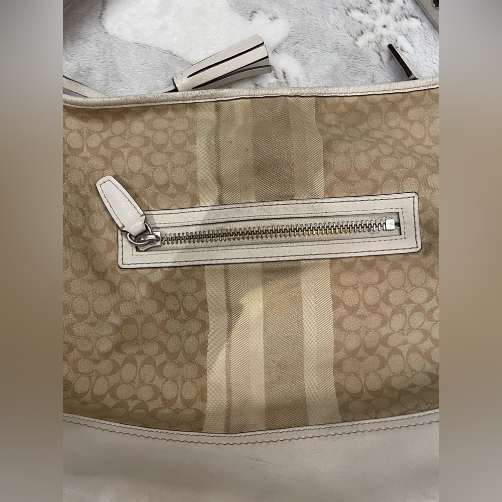 Coach Y2k Vintage Legacy Khaki Ivory Signature Glitter Stripe Convertible Duffle - Picture 4 of 10